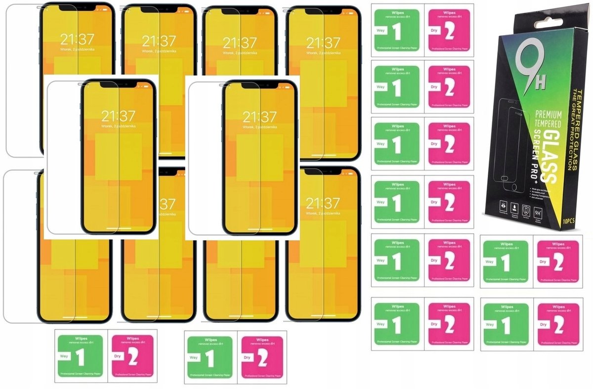 x10 Szkło Hartowane 9H do iPhone 12 12 Pro Zestaw