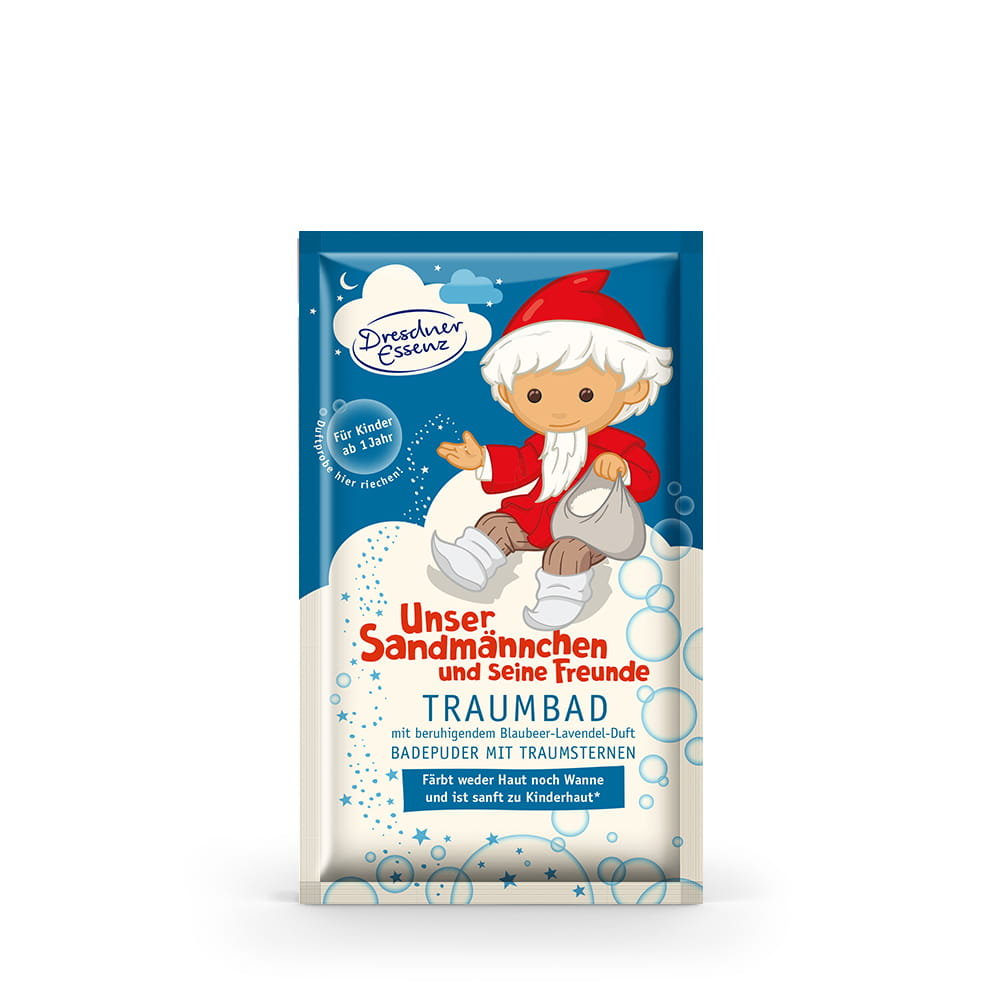 Dresdner Essenz - Traumbad Sandmännchen - Little Sandman i Przyjaciele - Sól do kąpieli dla dzieci - Kąpiel Marzeń Z Gwiazdkami - 60 g