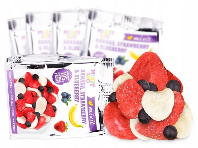 Mixit Chrupiące Owoce - BANAN TRUSKAWKA JAGODA SASZETKA 23g