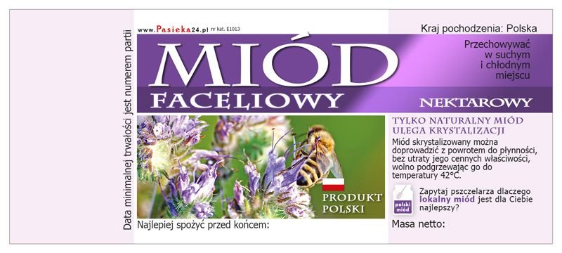 Paczka etykiet na miód faceliowy 116x50 (100szt) - wzór E1013