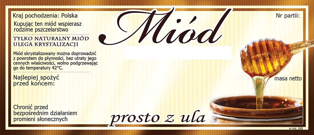 Paczka etykiet na miód prosto z ula (100szt) - wzór E88