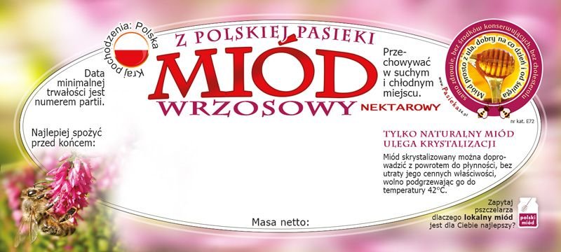 Paczka etykiet na miód wrzosowy (100szt) - wzór E72