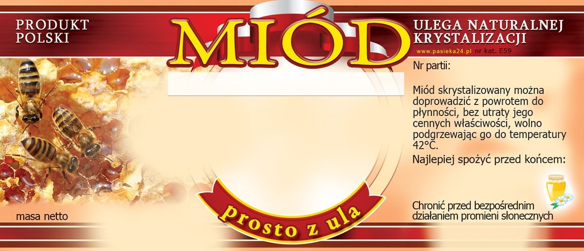 Paczka etykiet na miód - uniwersalna (100szt) - wzór E59