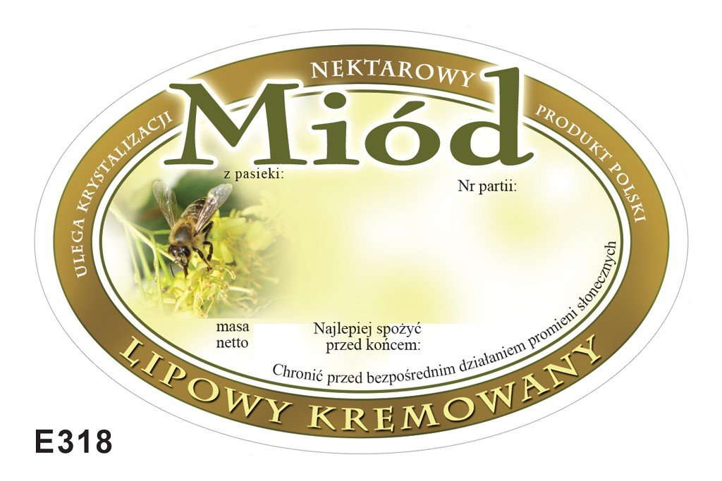 Paczka etykiet owalnych na miód lipowy kremowany (100szt) - wzór E318