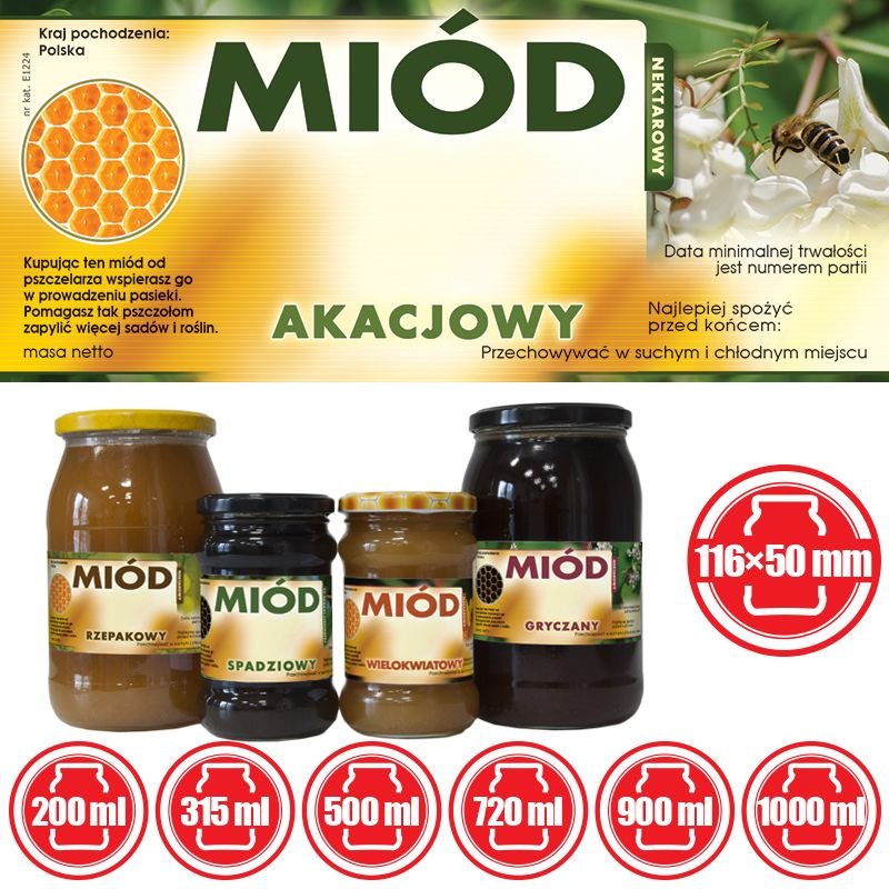 Paczka etykiet na miód akacjowy (100szt) - wzór E1224
