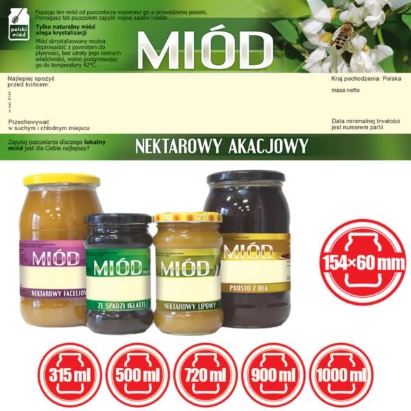 Paczka dużych etykiet na miód akacjowy (100szt) - wzór E144
