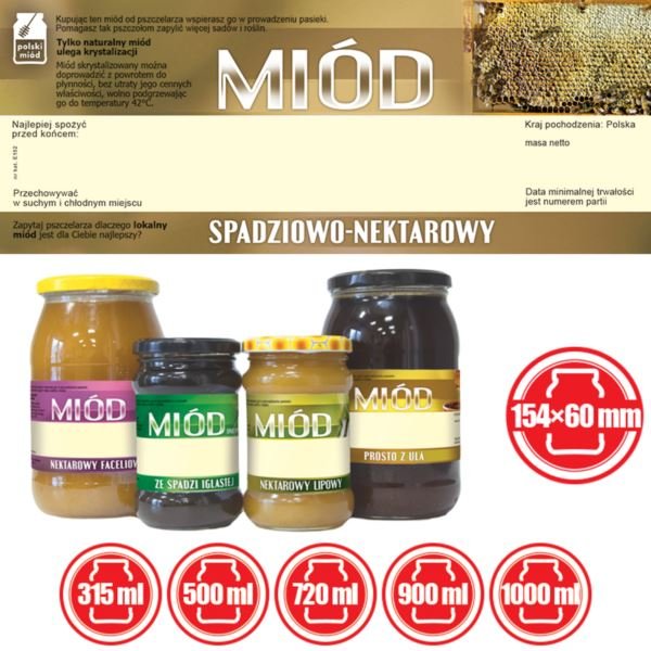 Paczka dużych etykiet na miód spadziowo-nektarowy (100szt) - wzór E152