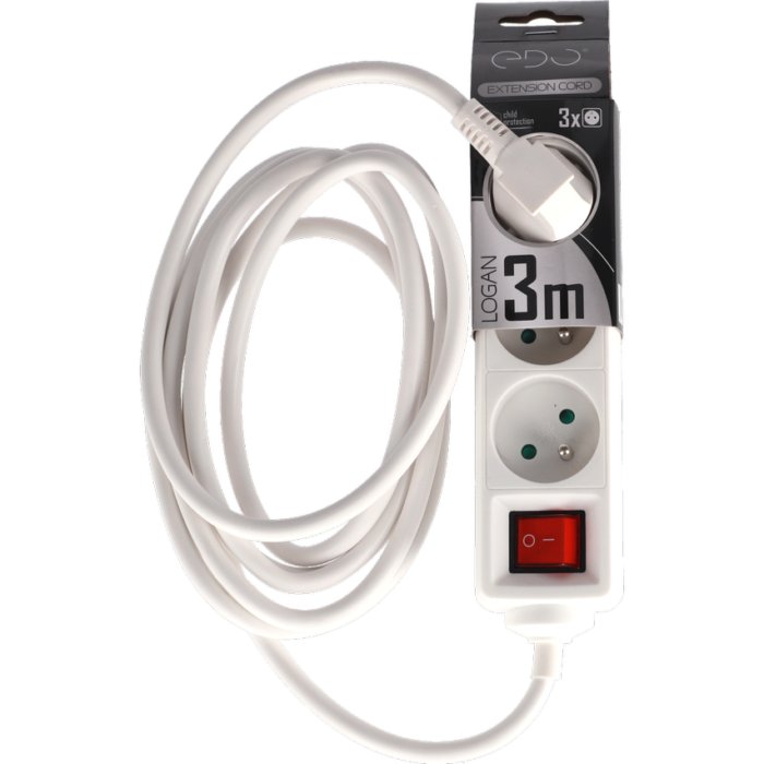 Przedłużacz domowy przenośny LOGAN White 3 - krotny z uziemieniem 3m z włącznikiem EDO777561