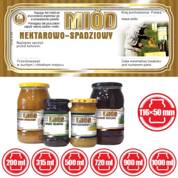 Paczka etykiet na miód nektarowo-spadziowy 116x50 (100szt) - wzór E1239