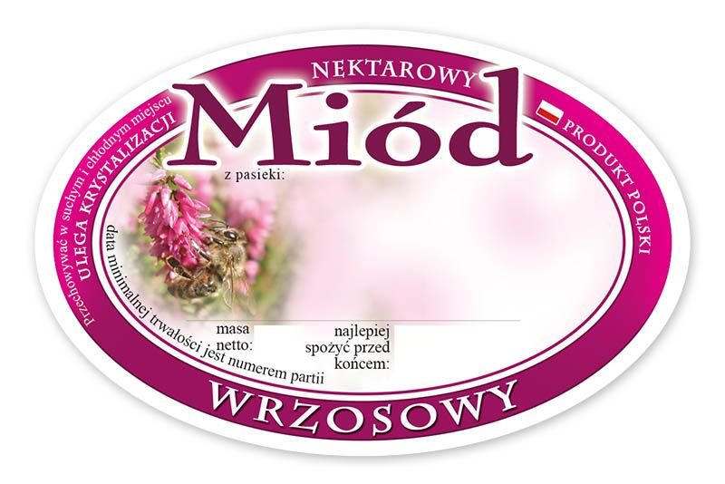 Paczka etykiet owalnych na miód wrzosowy (100szt) - wzór E307