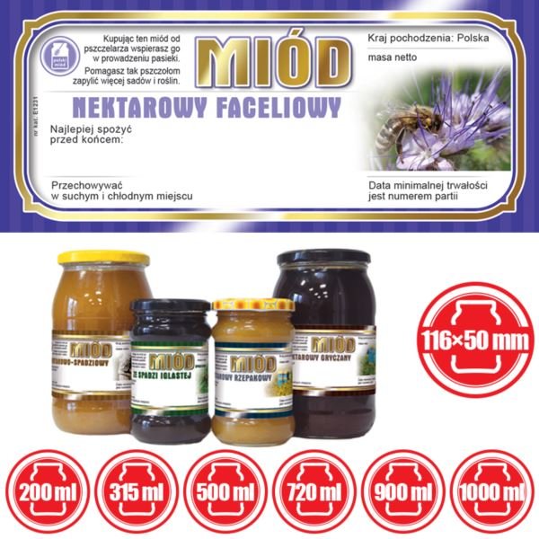 Paczka etykiet na miód faceliowy 116x50 (100szt) - wzór E1231