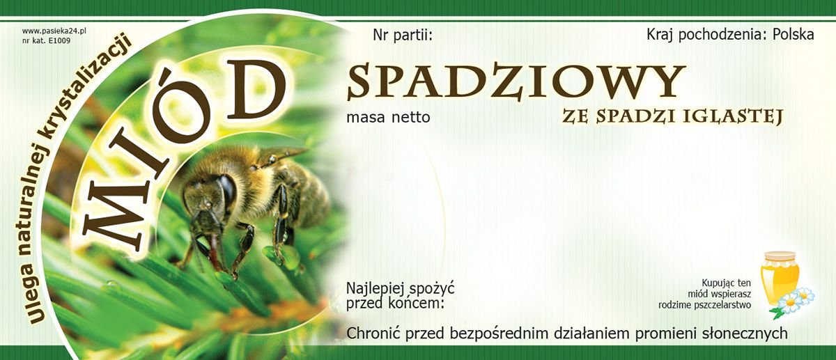Paczka etykiet na miód ze spadzi iglastej (100szt) - wzór E1009