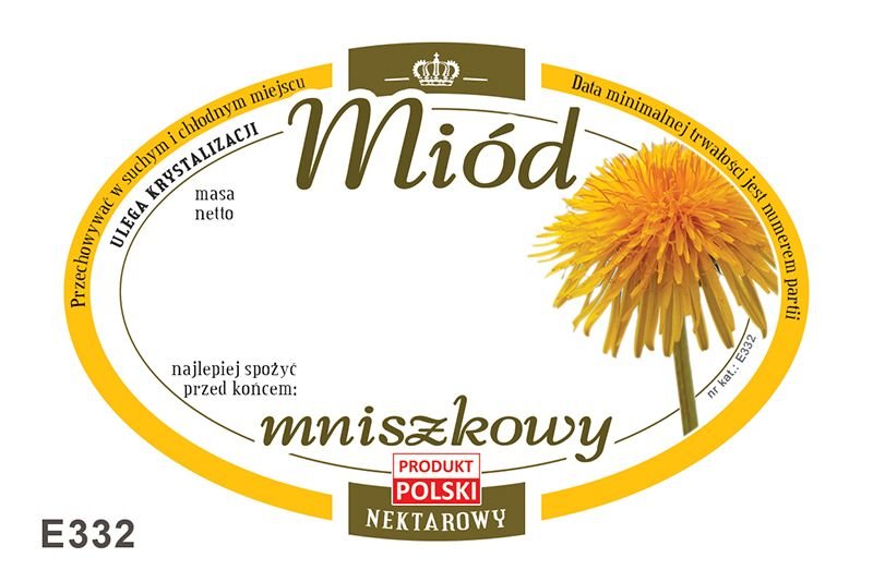 Paczka etykiet owalnych na miód mniszkowy (100szt) - wzór E332