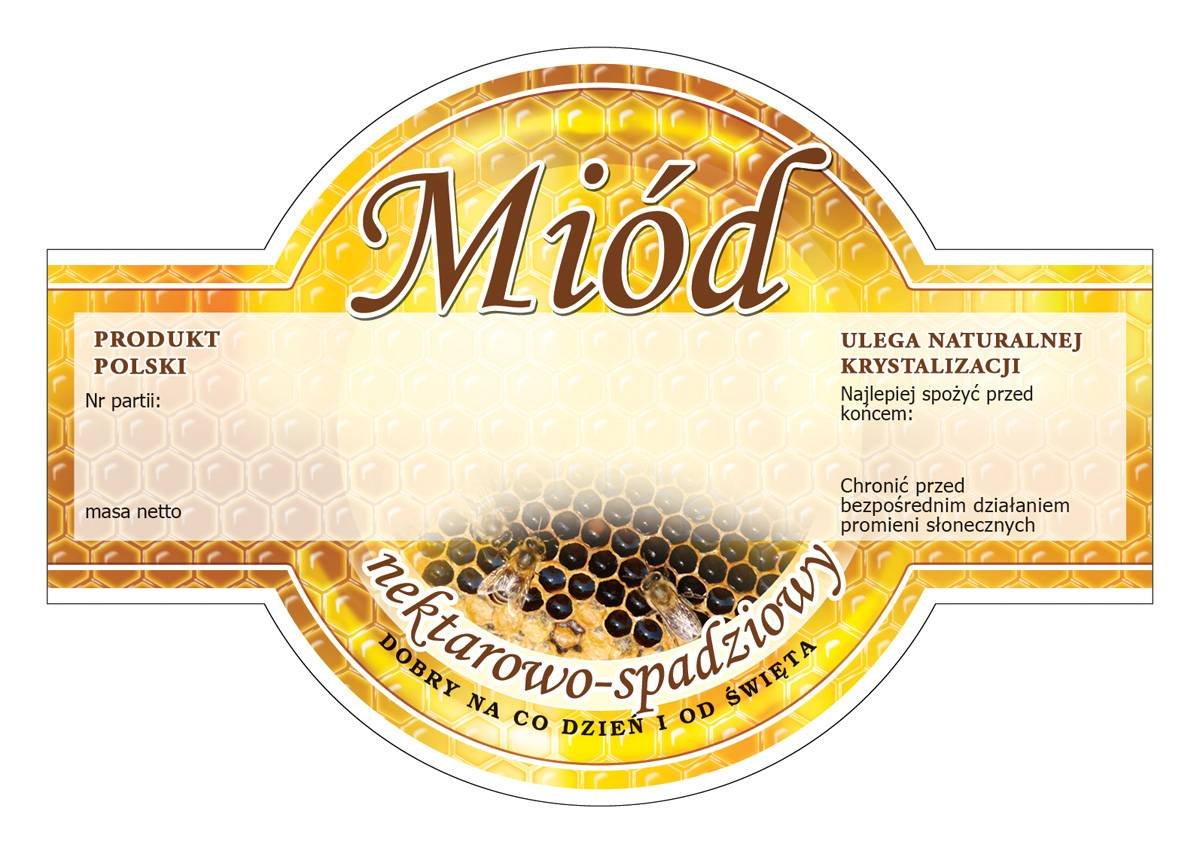 Paczka etykiet okrągłych na miód nektarowo - spadziowy (100szt) - wzór E268