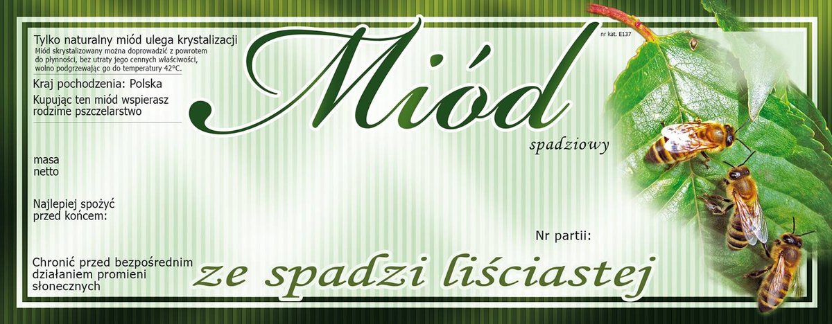 Paczka dużych etykiet na miód ze spadzi liściastej (100szt) - wzór E137