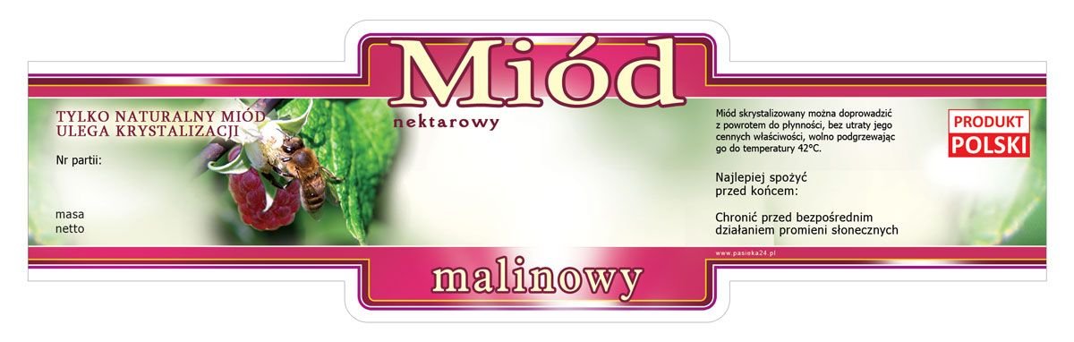 Paczka etykiet na miód malinowy 185x55 (100szt) - wzór E224