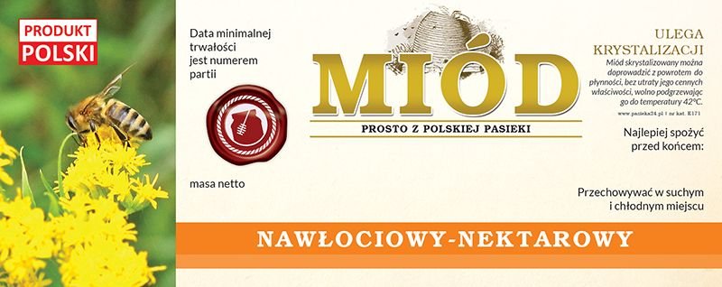Paczka dużych etykiet na miód nawłociowy (100szt) - wzór E171