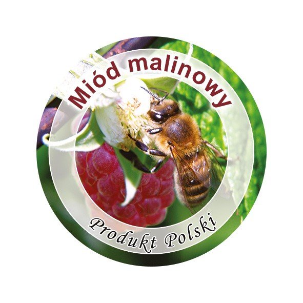 Paczka etykiet mini okrągłych na miód malinowy (100szt) - wzór EK15