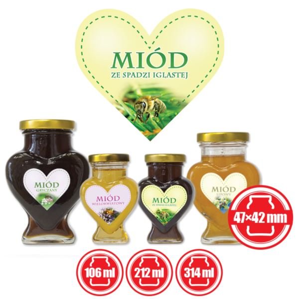 Paczka etykiet serduszek na miód ze spadzi iglastej 47mm x 42mm (50szt) - wzór ES7