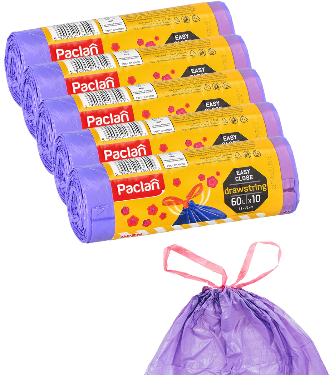 Worki na śmieci zapachowe z taśmą 60 L x5