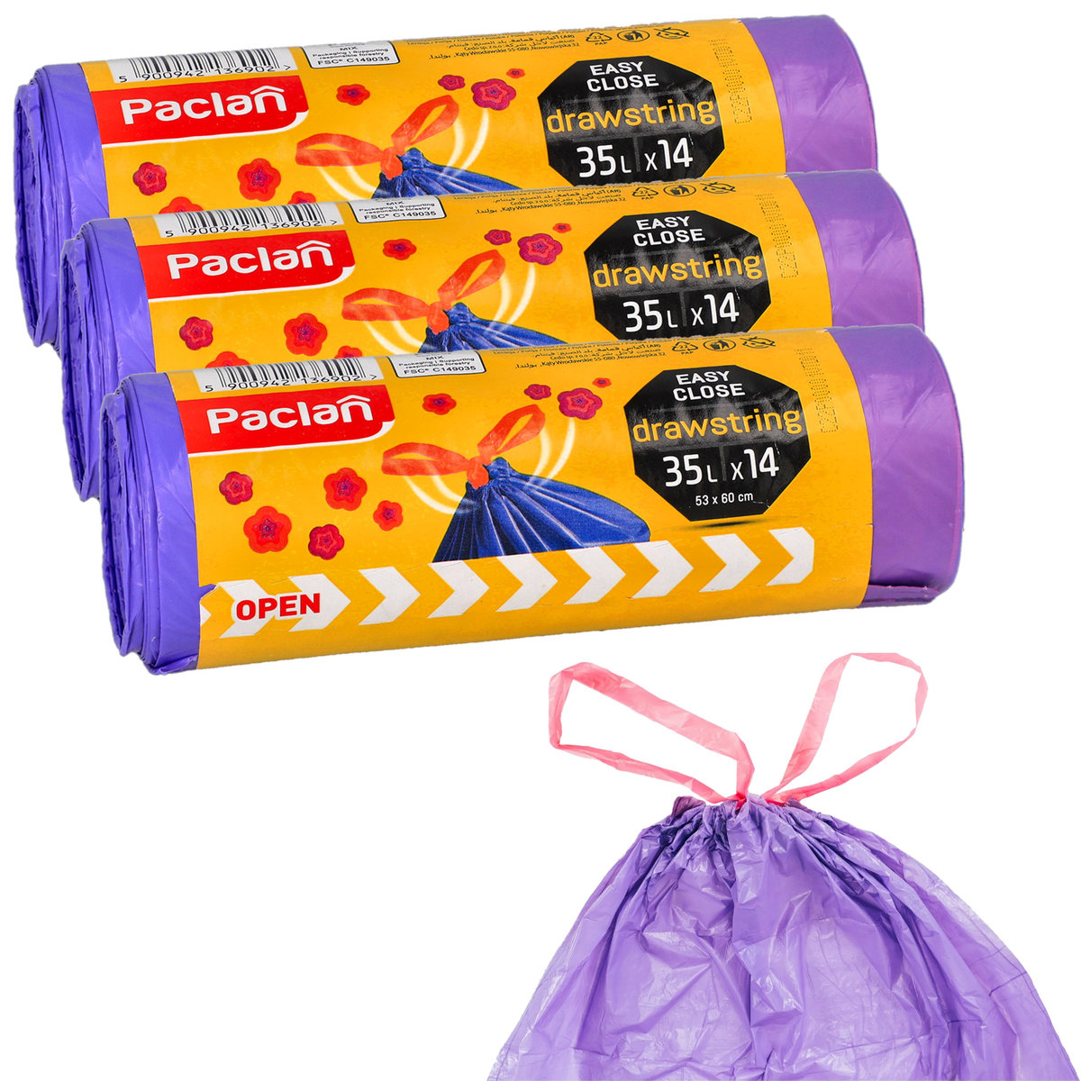 Worki na śmieci zapachowe z taśmą 35 L MOCNE x3