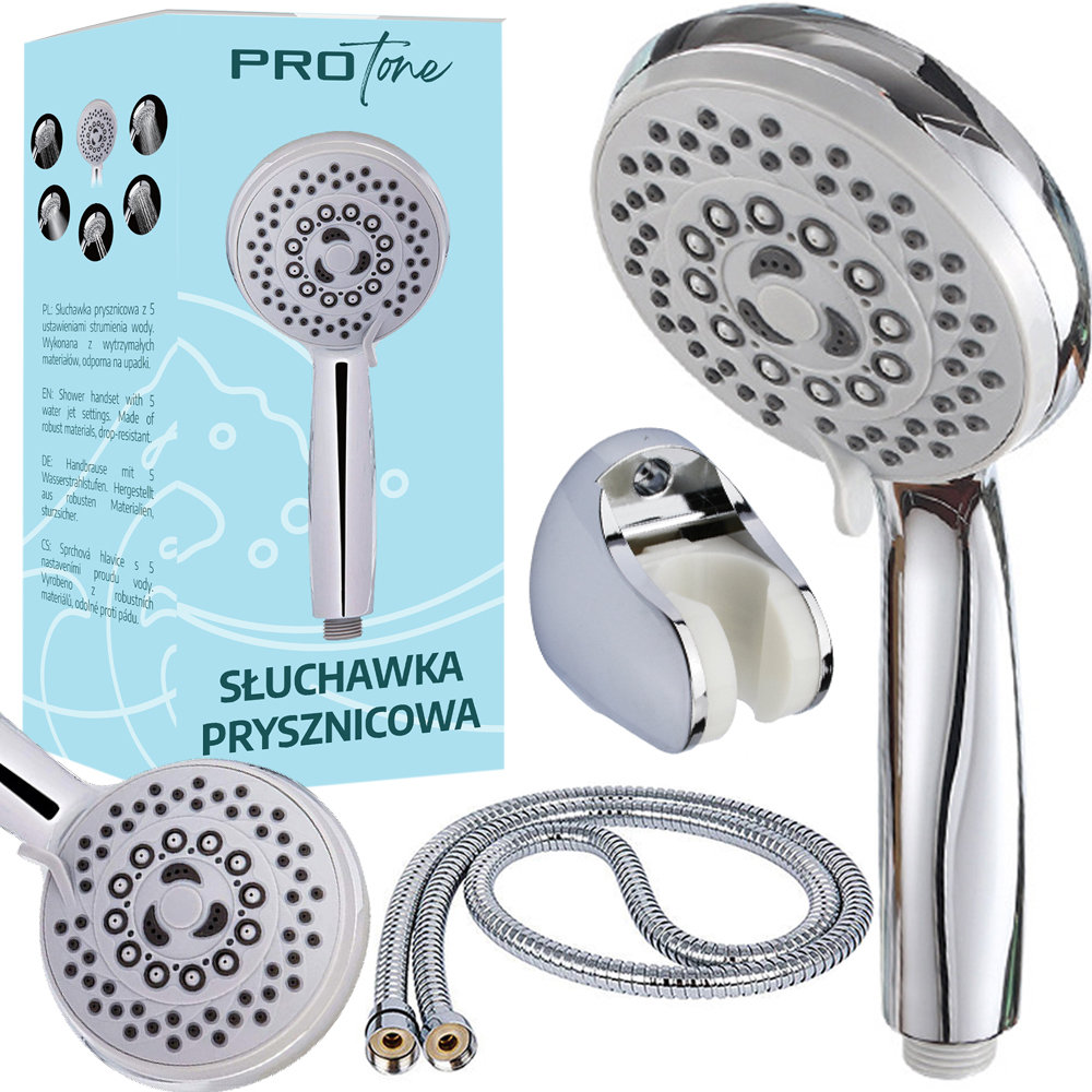 ECO ZESTAW PRYSZNICOWY CHROME SŁUCHAWKA 5F + WĄŻ + UCHWYT SHOW-SET6