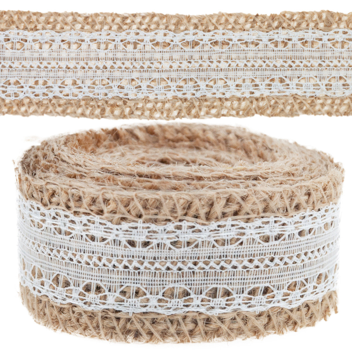 WSTĄŻKA JUTA Z KORONKĄ TASIEMKA BOHO JUTOWA