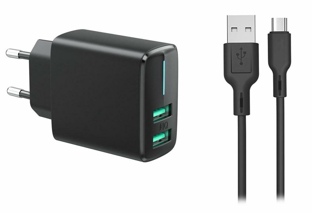 Ładowarka Sieciowa 2xUSB 3,4A + kabel USB typ C 1m