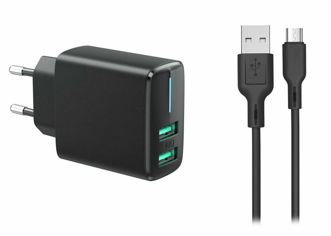 Ładowarka Sieciowa 2x USB 3,4A + kabel Micro USB 1m