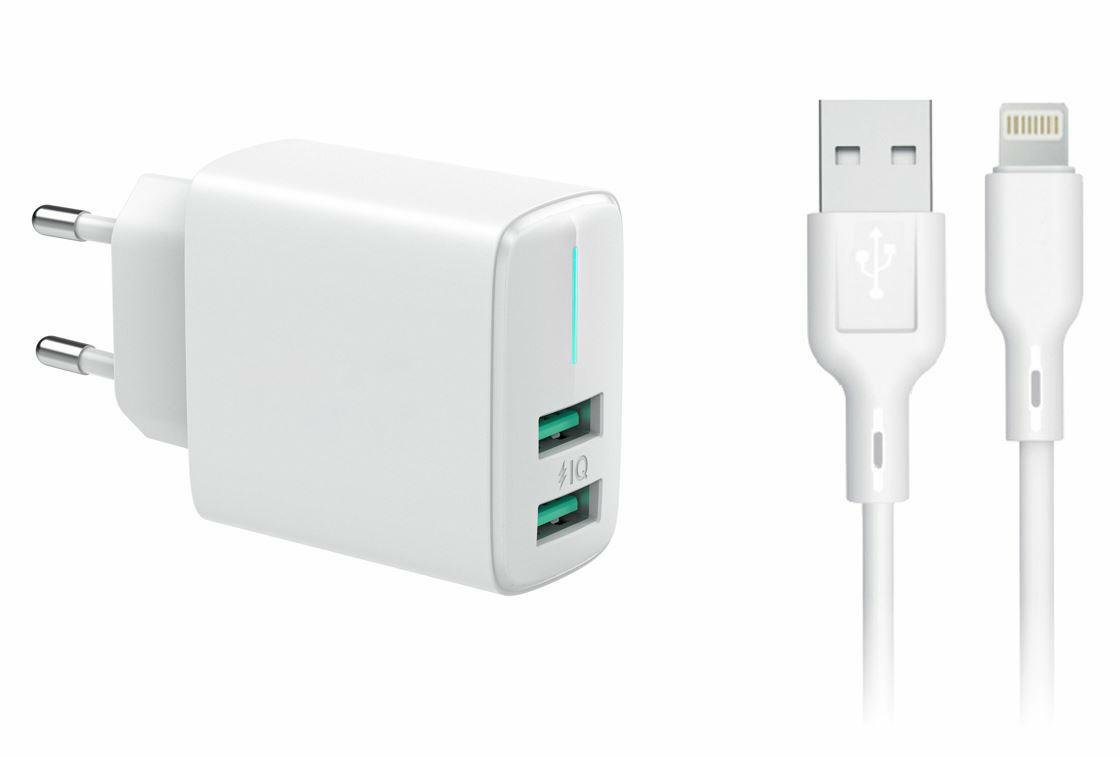 Ładowarka Sieciowa 2x USB 3,4A + kabel iPhone 1m