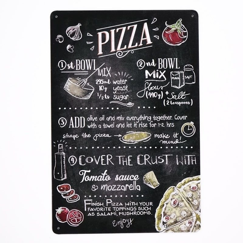 Plakat Tabliczka dekoracyjna metalowa PIZZA RECIPE