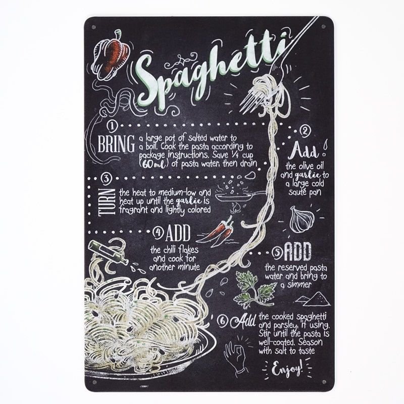 Plakat Tabliczka dekoracyjna metalowa FOOD SPAGHETTI