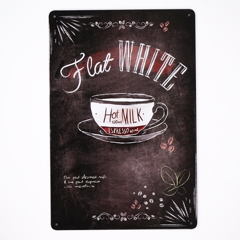 Plakat Tabliczka dekoracyjna metalowa BEAN FLAT WHITE