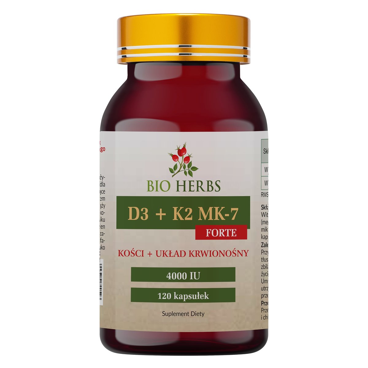 Witamina D3 + K2 Mk-7 Forte 4000iu, 120 Kapsułek