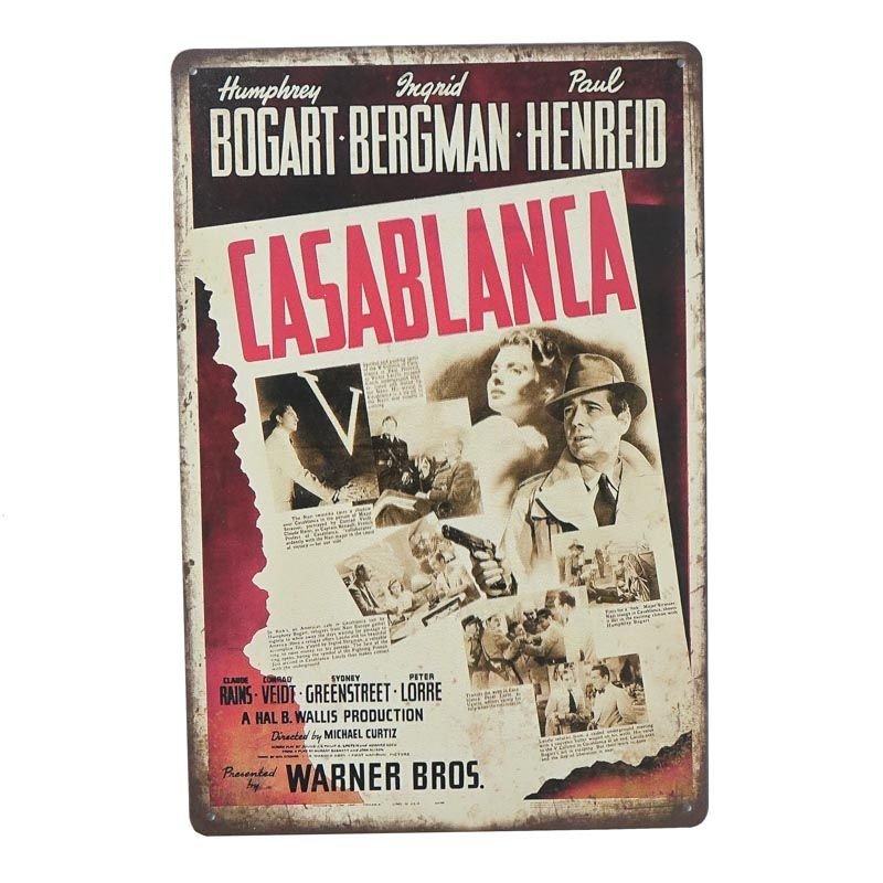 Plakat Tabliczka dekoracyjna metalowa CASABLANCA WARNER BROS