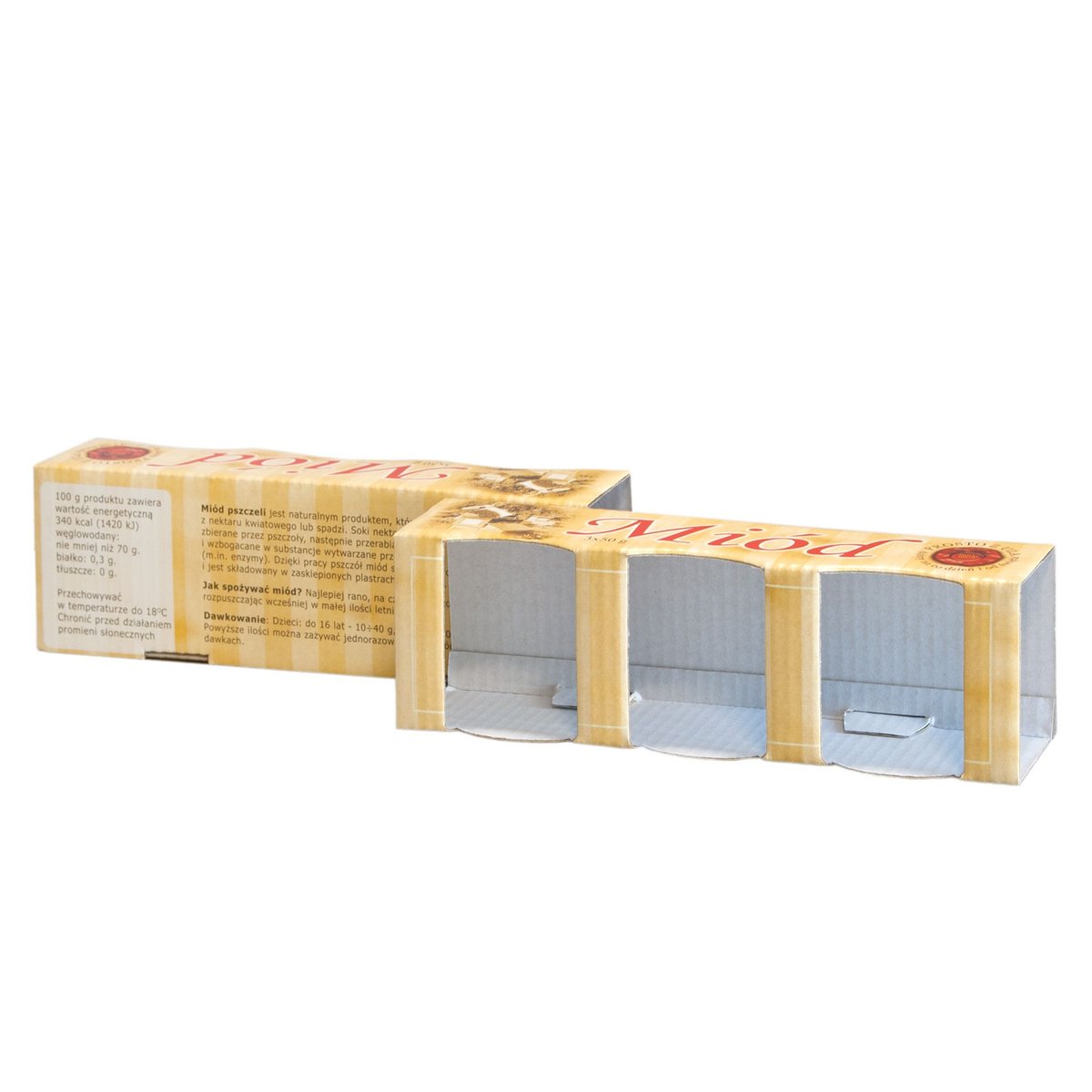 Pudełko na 3 słoiki  50g, wraz z mini etykietkami (10szt) - wzór P3B