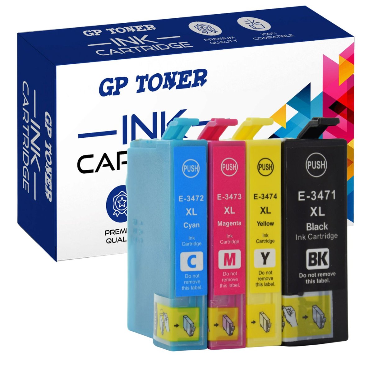 4x Tusz Zamiennik do Epson T3471 T3472 T3473 T3474 Epson WorkForce Pro WF-3700 Series Pro WF-3720 DWF Pro WF-3720 Pro WF-3725 DWF GP-E3475CMYK ZESTAW