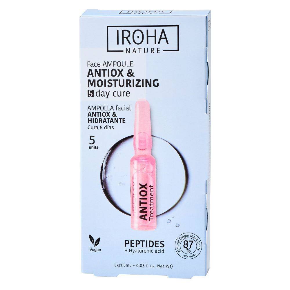 Iroha Nature, Peptides Antiox Face Ampoule, Antyoksydacyjno-nawilżające ampułki do twarzy z peptydami, 5x1.5 ml