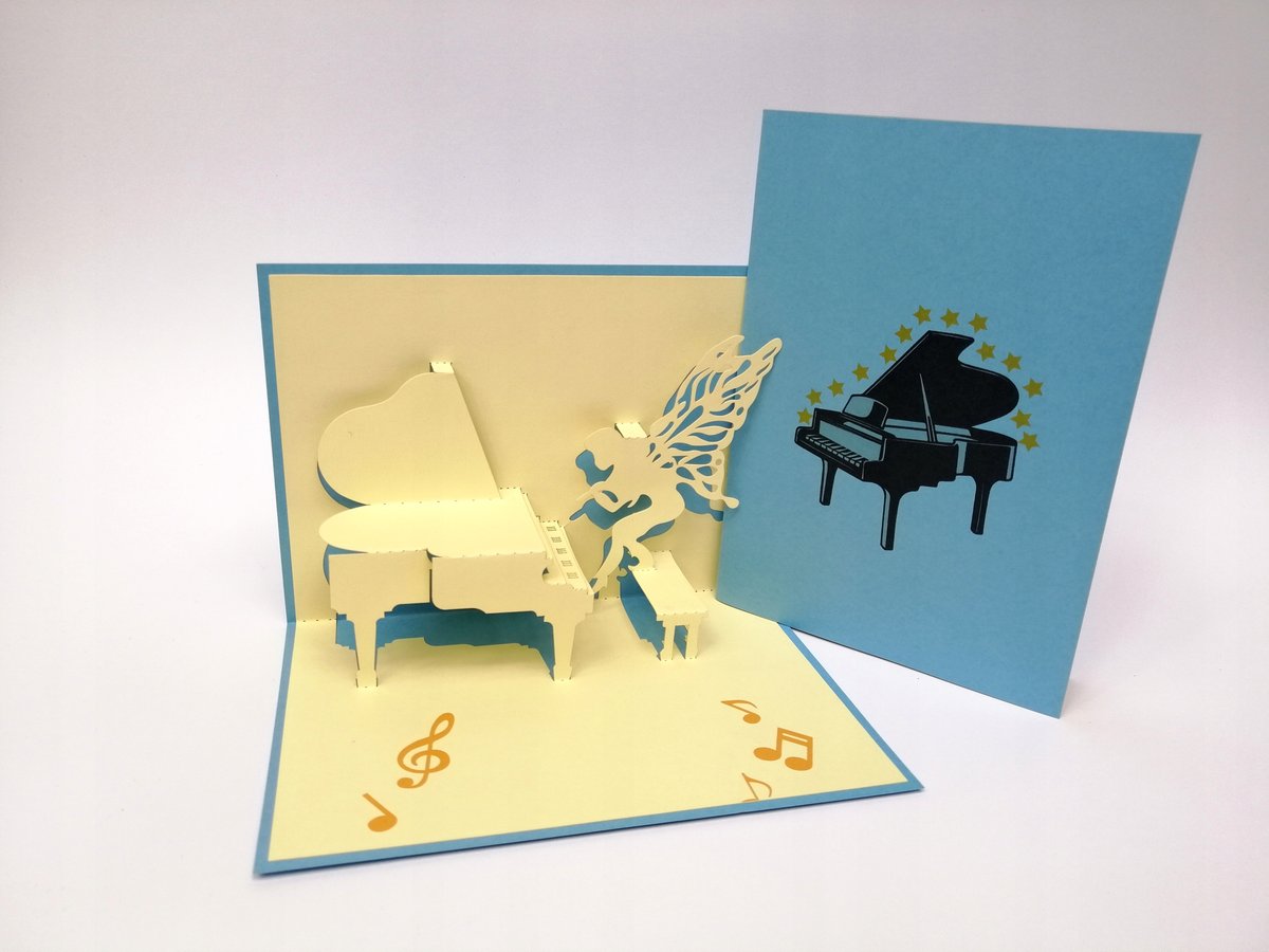Kartka urodzinowa 3d muzyka wróżka na fortepianie