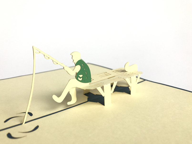 Wędkarz Łowiący Ryby Kartka 3d Dzień Ojca, Prezent