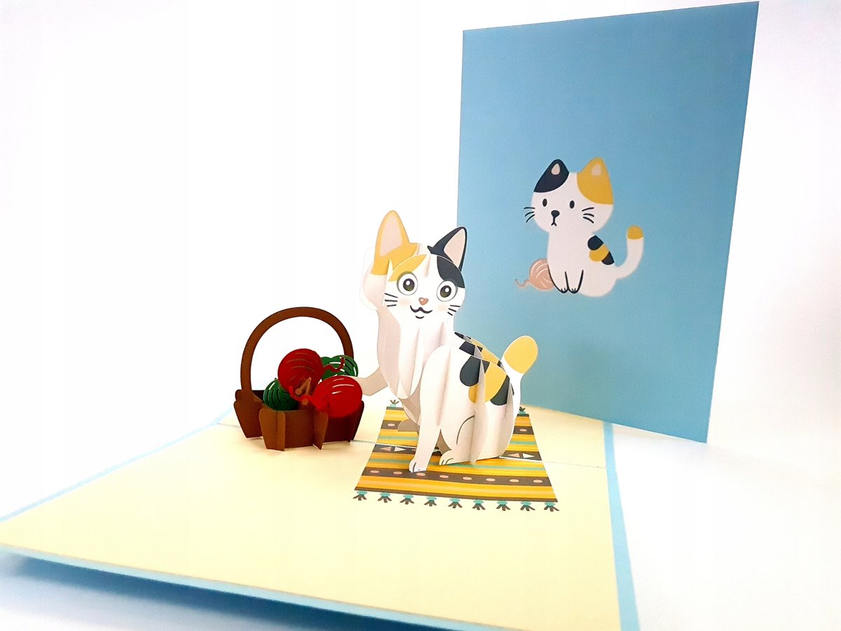 Kot Bawiące Się Włóczką, Kartka 3d, Urodziny B-day