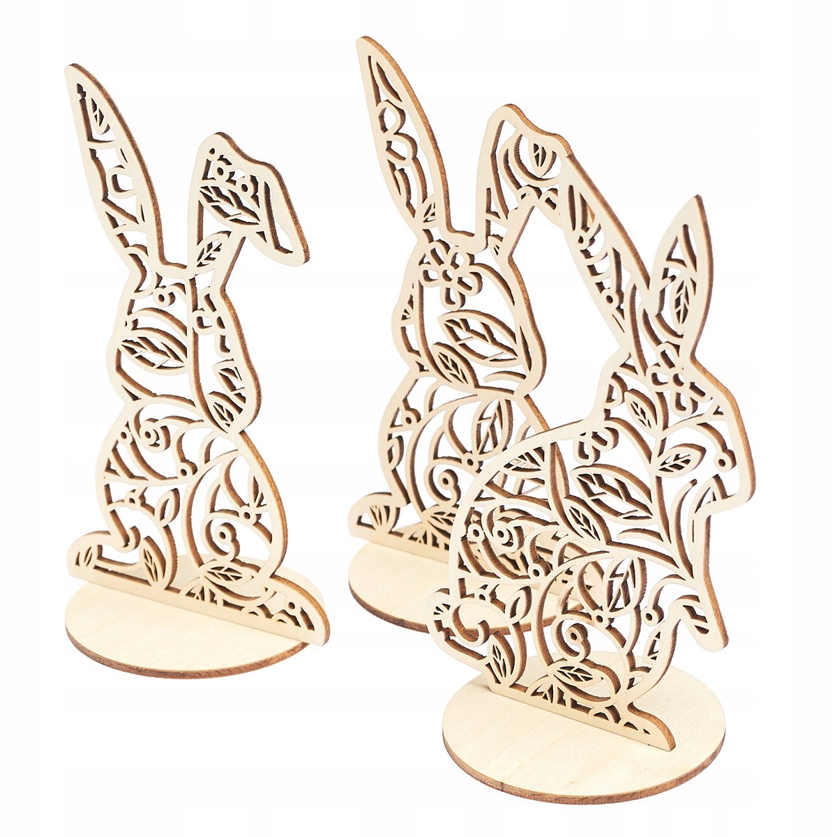 Zając Zające Dekoracja Wielkanocna Kwiaty Drewno