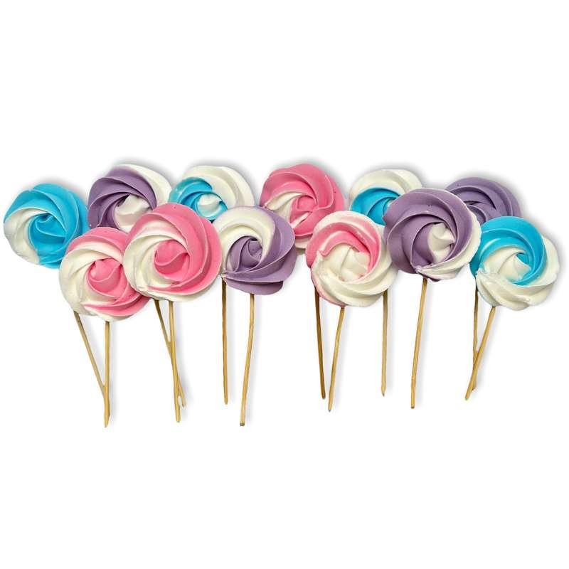 Bezy lizaki mix 3 kolory róż lawenda błękit na patyczkach zestaw 12 szt