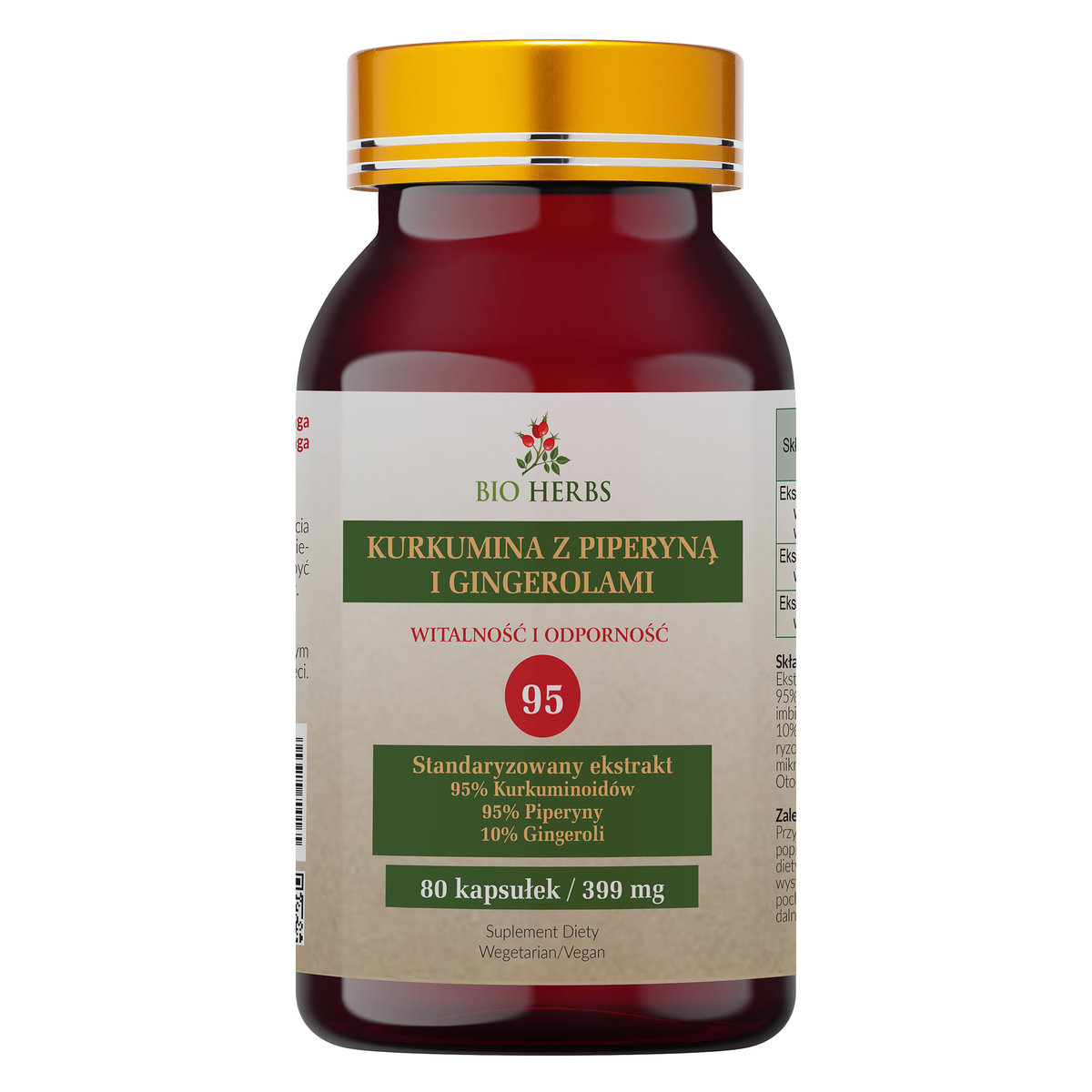 Bio Herbs, Kurkumina Z Piperyną I Gingerolami Curcumin Imbir, 80 Kaps.