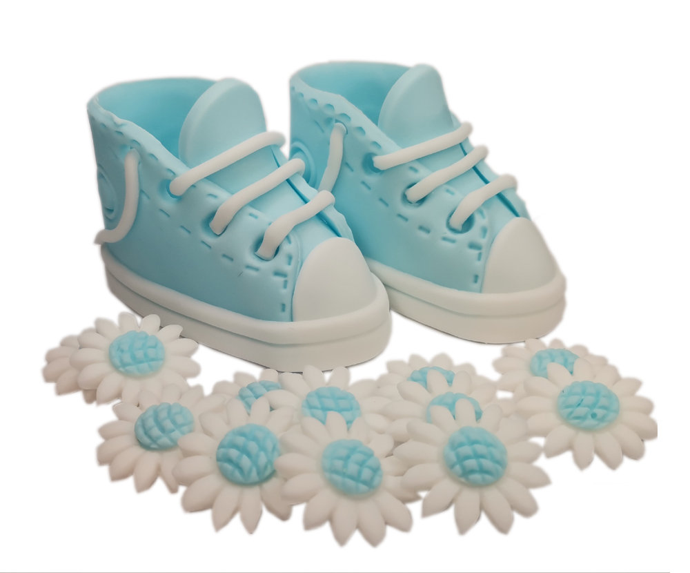 Zestaw na tort Buciki niebieskie - chrzest roczek /NB12