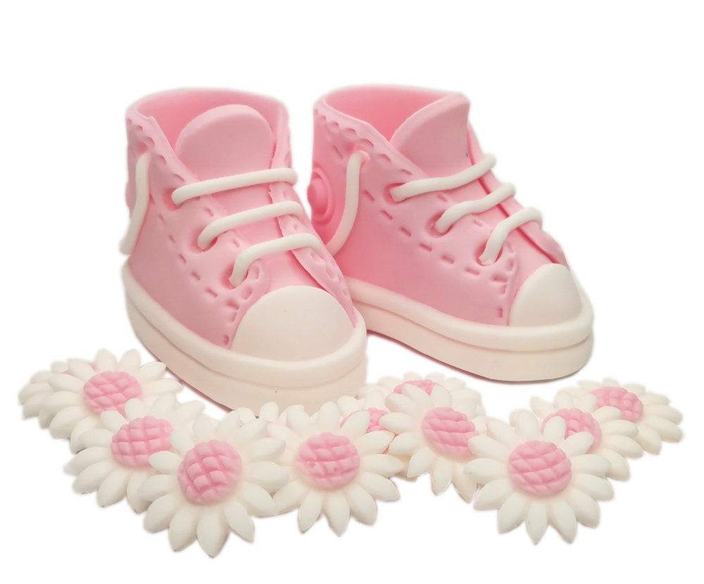 Zestaw na tort Buciki różowe - chrzest roczek /RO12