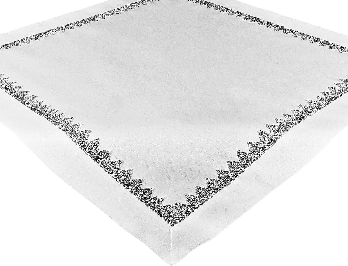 Nakładka dekoracyjna, 85x85, biała z błyszczącą nitką i aplikacją, OH-253-B