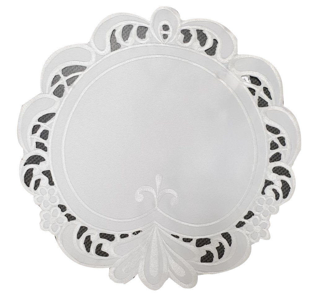 Serwetka z haftem, 40cm, biała w kwiaty, OH-150-A