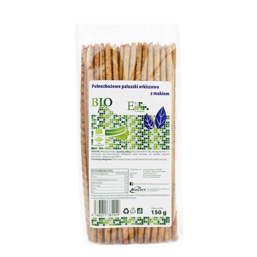 Paluszki Bio Paluszki orkiszowe pełnoziarniste z makiem 150 g Bio