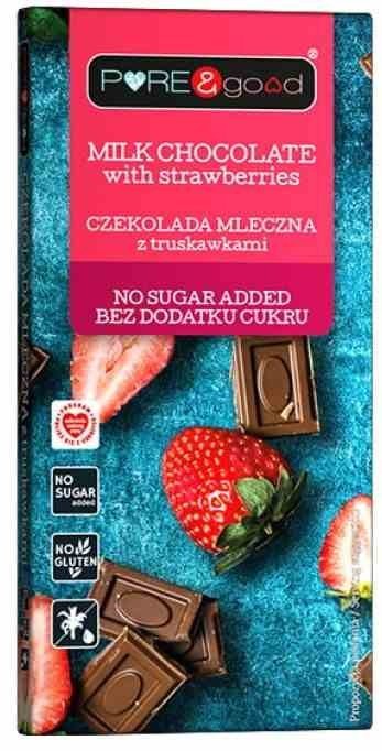 Pure and Good Czekolada Mleczna z Truskawkami bez dodatku cukru bezglutenowa 75g - Pure and Good